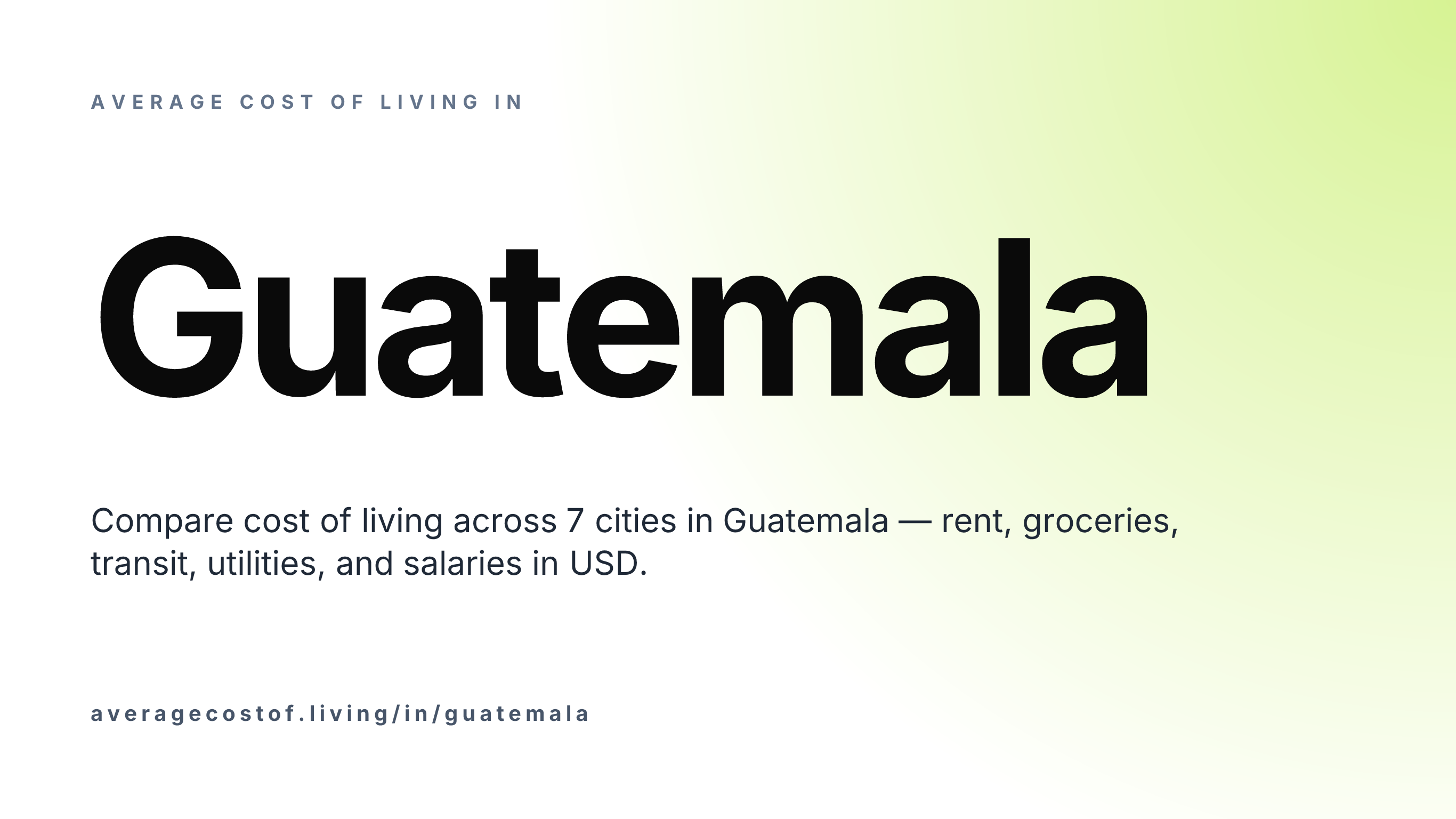 Average cost of living in Guatemala — 6 cities compared on rent, groceries, transport, and salaries in USD.