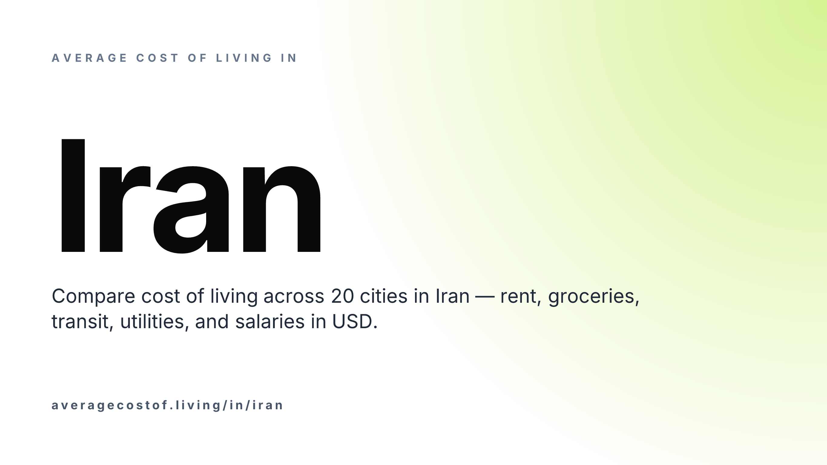 Average cost of living in Iran — 15 cities compared on rent, groceries, transport, and salaries in USD.