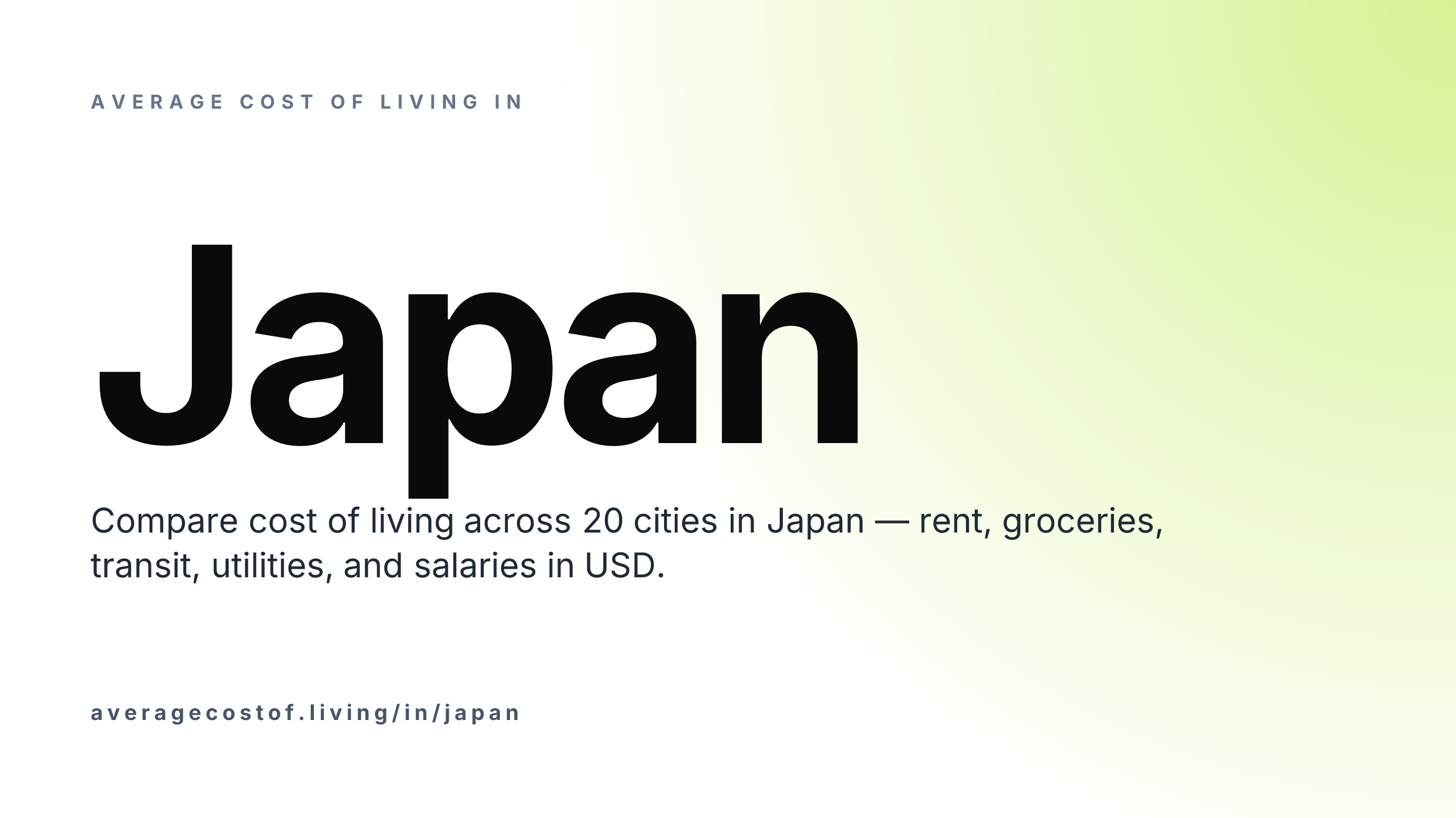 Average cost of living in Japan — 18 cities compared on rent, groceries, transport, and salaries in USD.