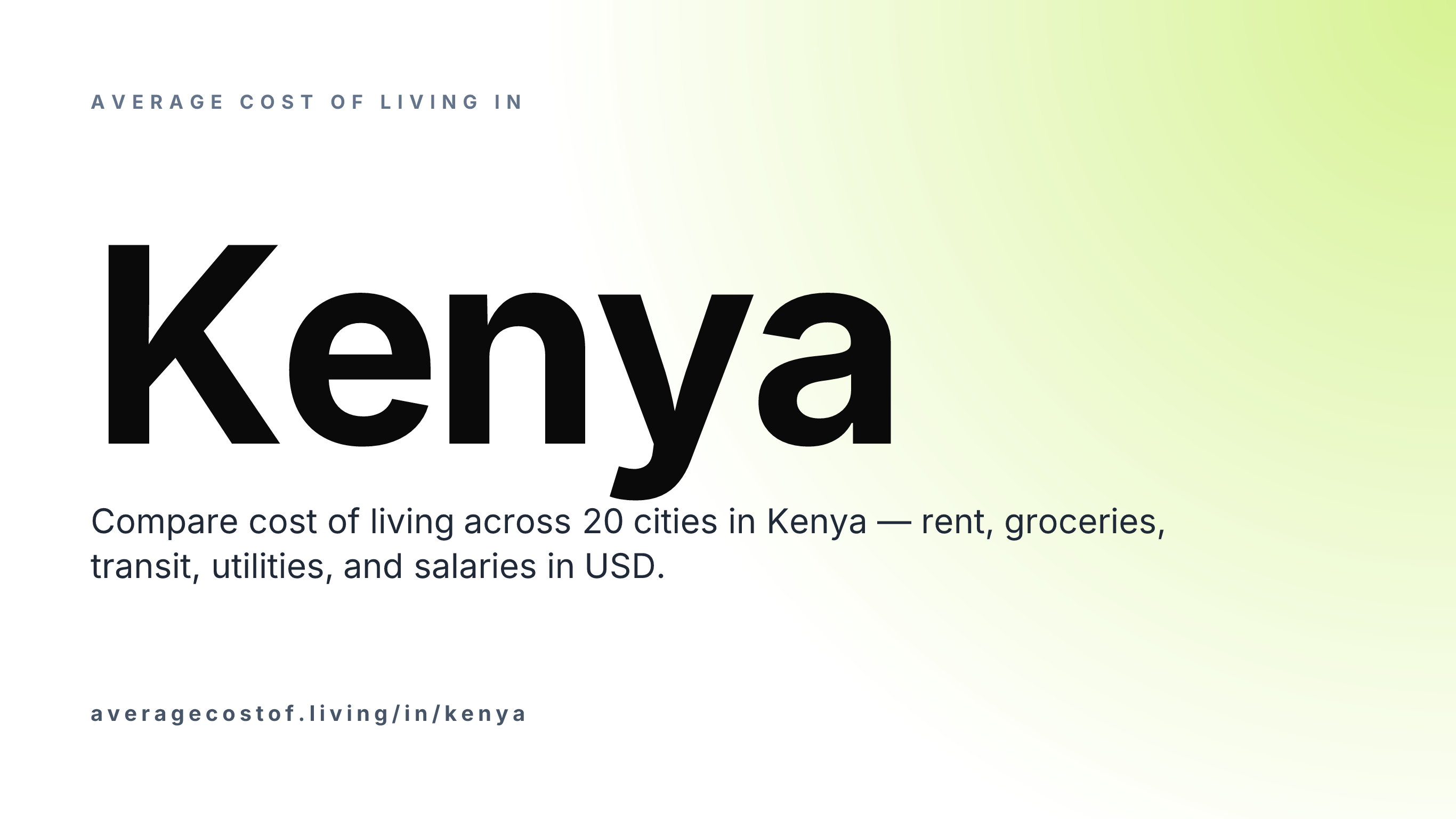 Average cost of living in Kenya — 16 cities compared on rent, groceries, transport, and salaries in USD.