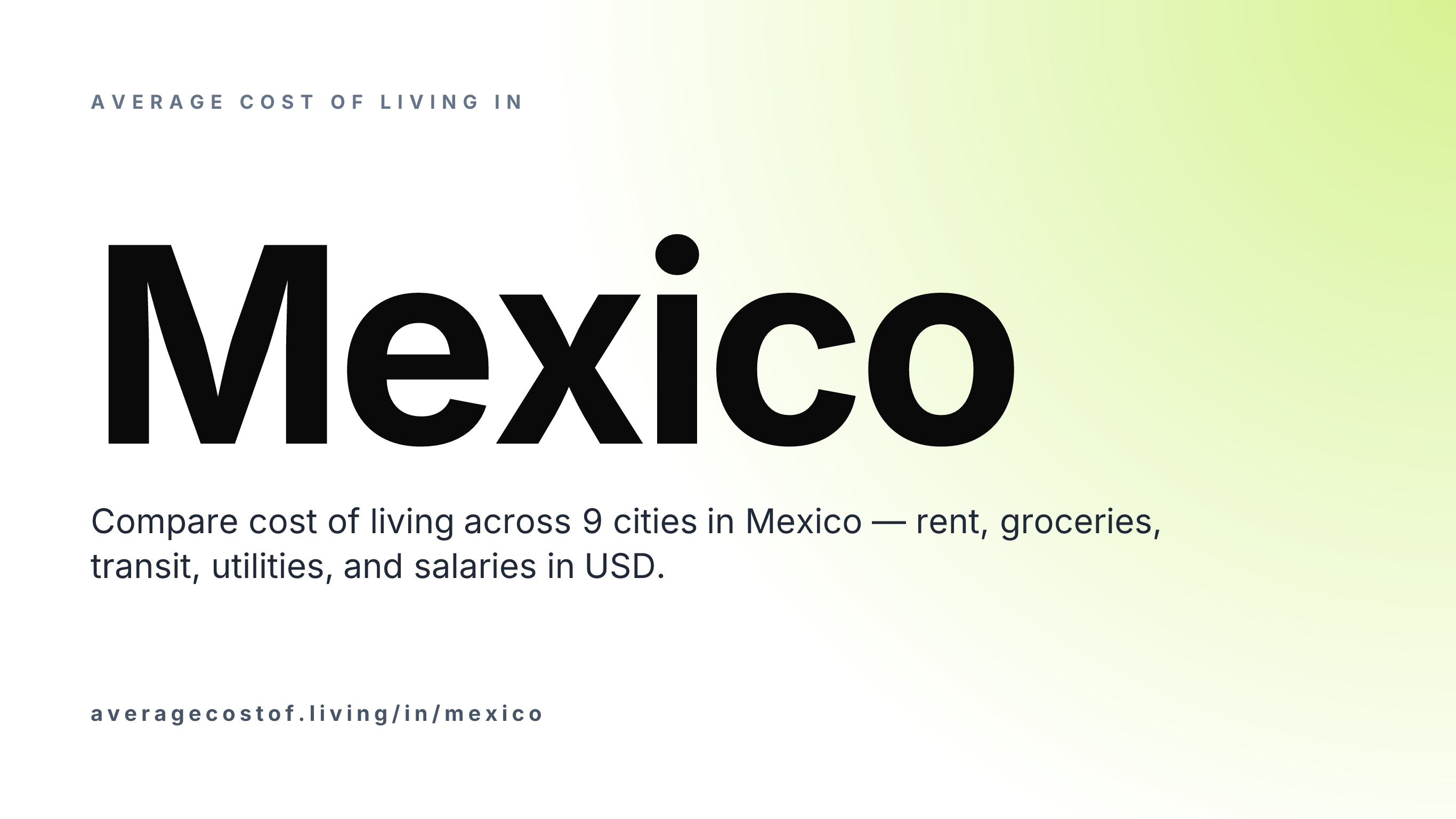 Average cost of living in Mexico — 9 cities compared on rent, groceries, transport, and salaries in USD.