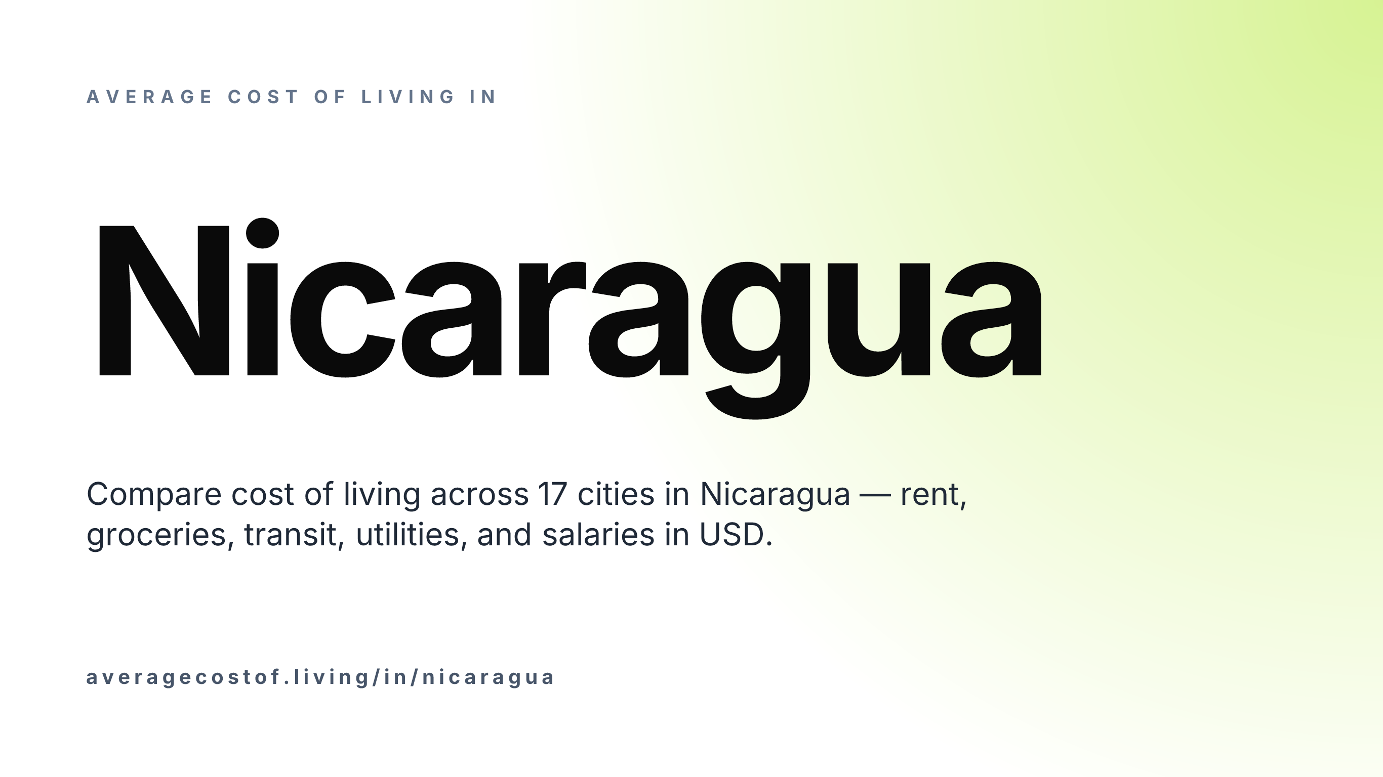 Average cost of living in Nicaragua — 14 cities compared on rent, groceries, transport, and salaries in USD.