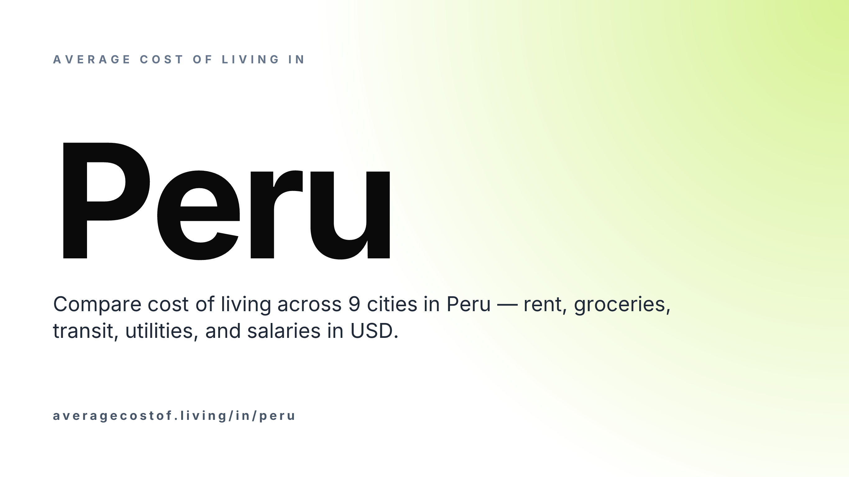 Average cost of living in Peru — 17 cities compared on rent, groceries, transport, and salaries in USD.