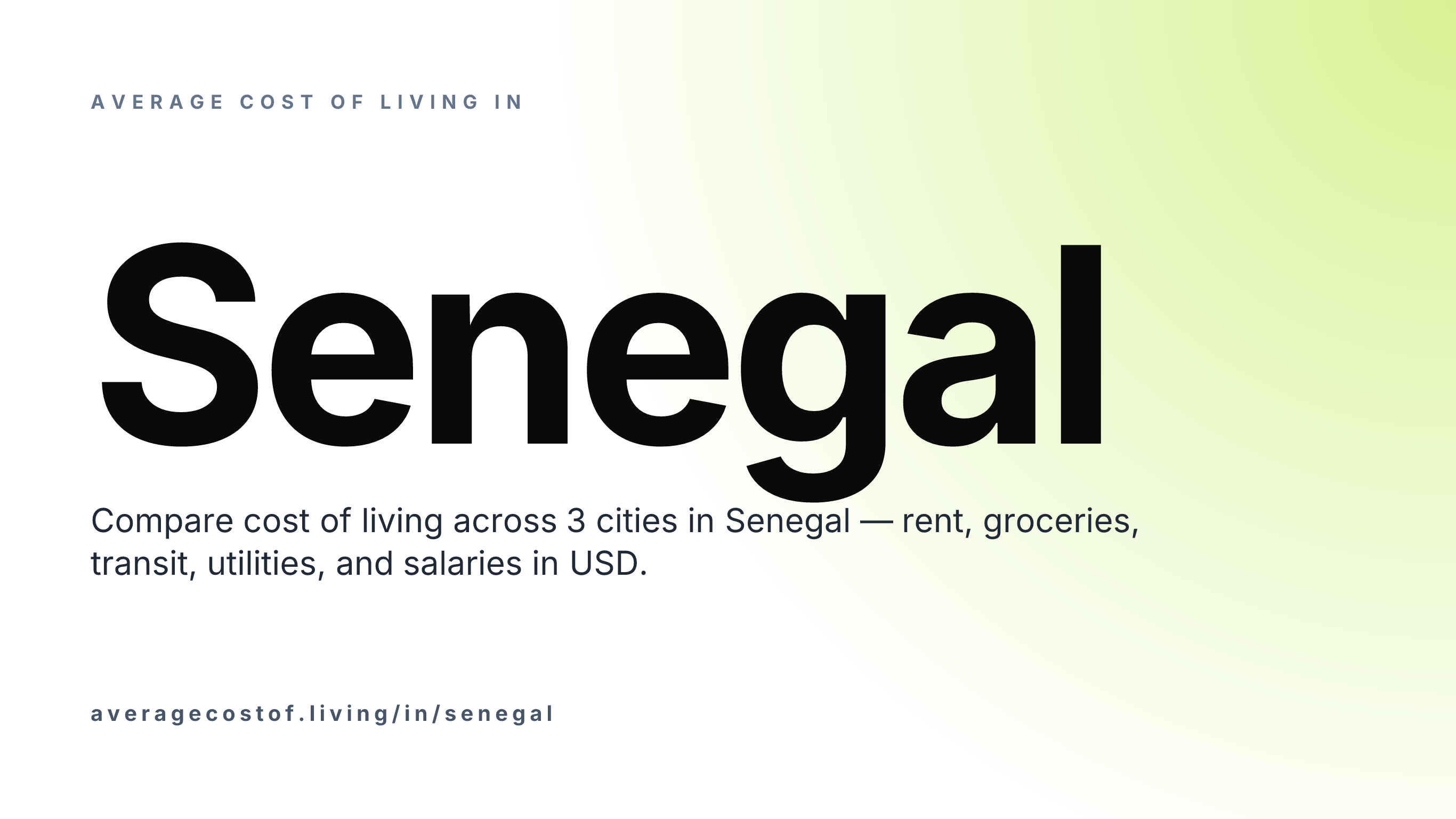 Average cost of living in Senegal — 3 cities compared on rent, groceries, transport, and salaries in USD.