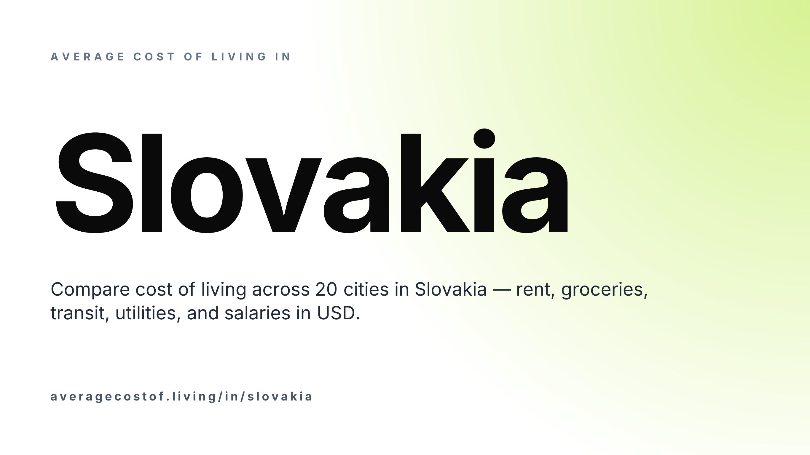 Average cost of living in Slovakia — 20 cities compared on rent, groceries, transport, and salaries in USD.