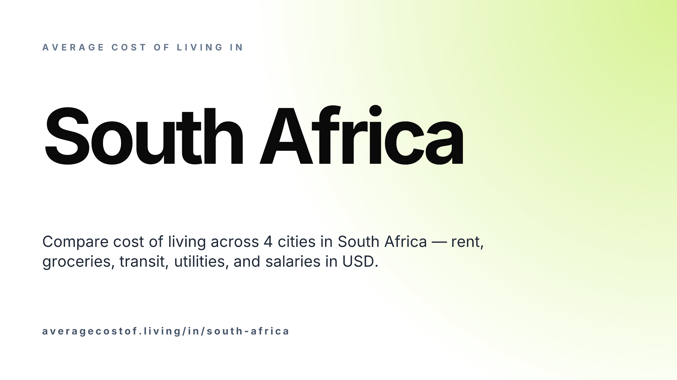 Average cost of living in South Africa — 4 cities compared on rent, groceries, transport, and salaries in USD.