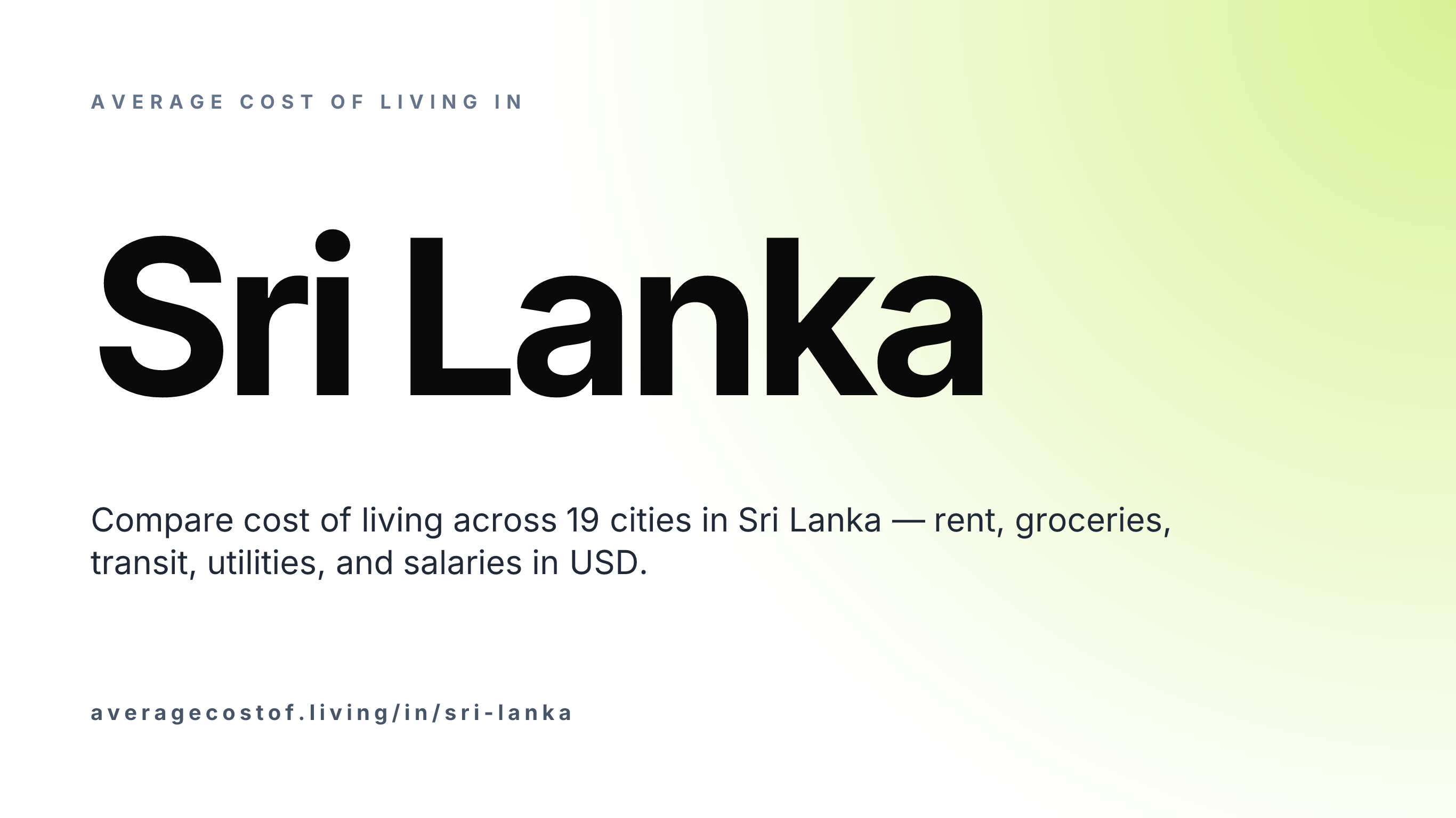 Average cost of living in Sri Lanka — 19 cities compared on rent, groceries, transport, and salaries in USD.