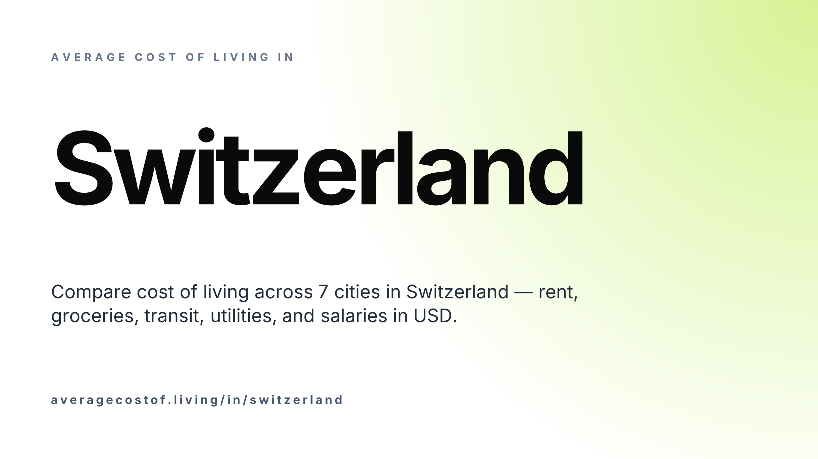 Average cost of living in Switzerland — 7 cities compared on rent, groceries, transport, and salaries in USD.