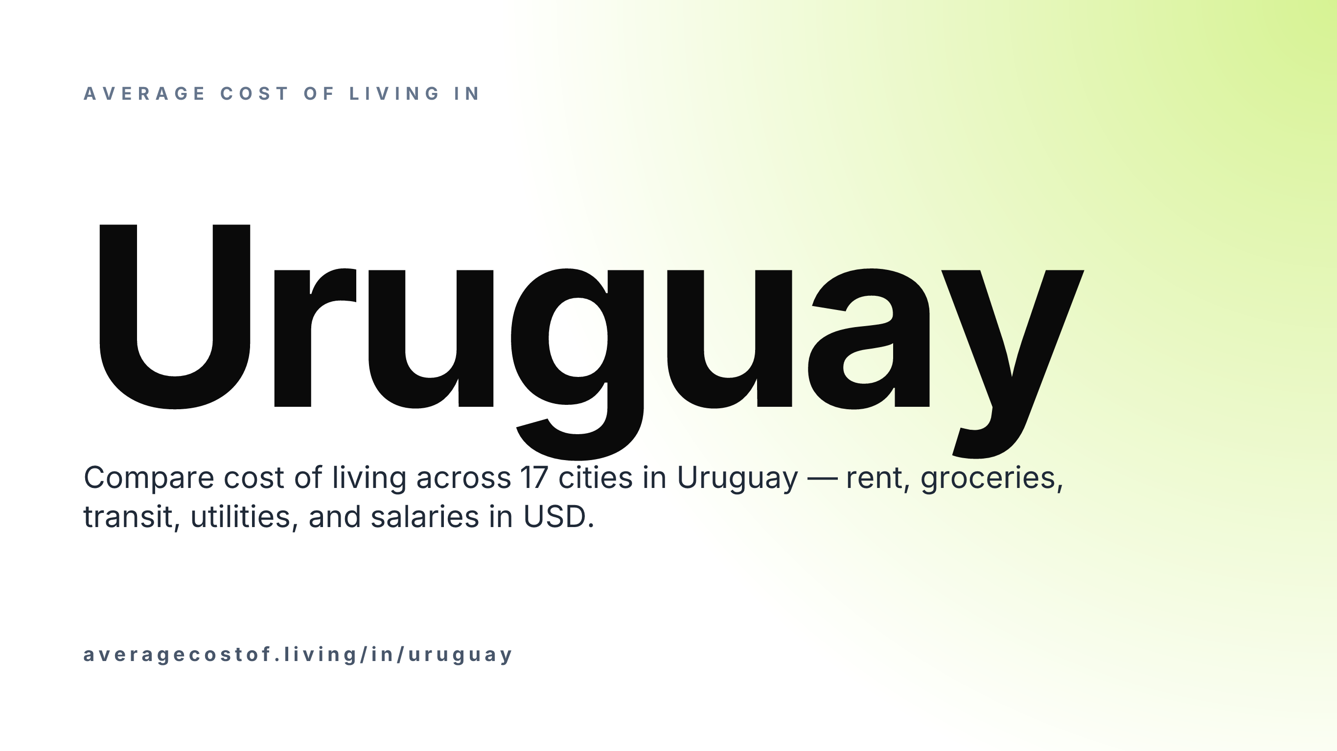 Average cost of living in Uruguay — 17 cities compared on rent, groceries, transport, and salaries in USD.