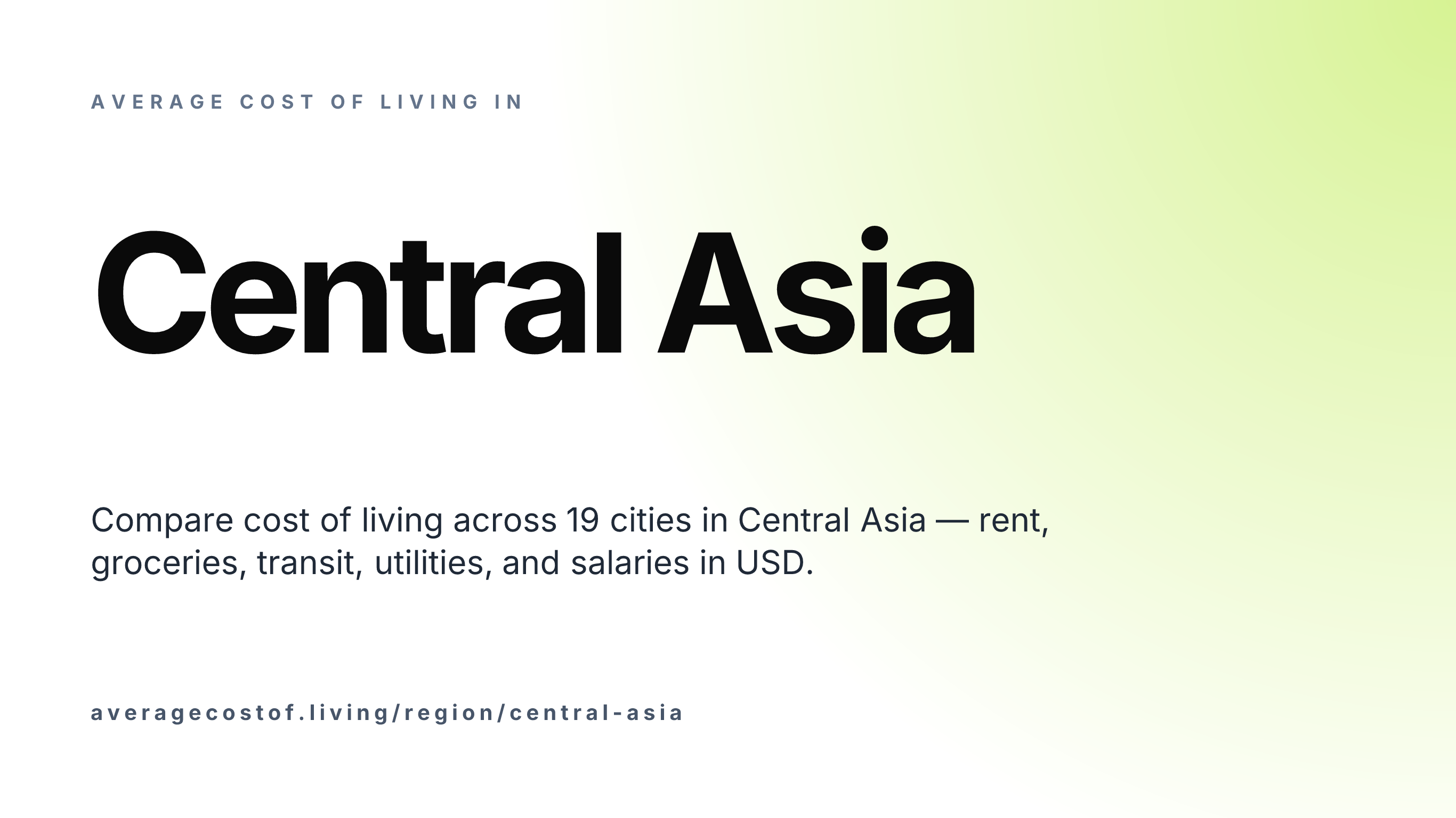 Average cost of living across Central Asia — 20 cities in 5 countries compared on rent, food, and salaries in USD.