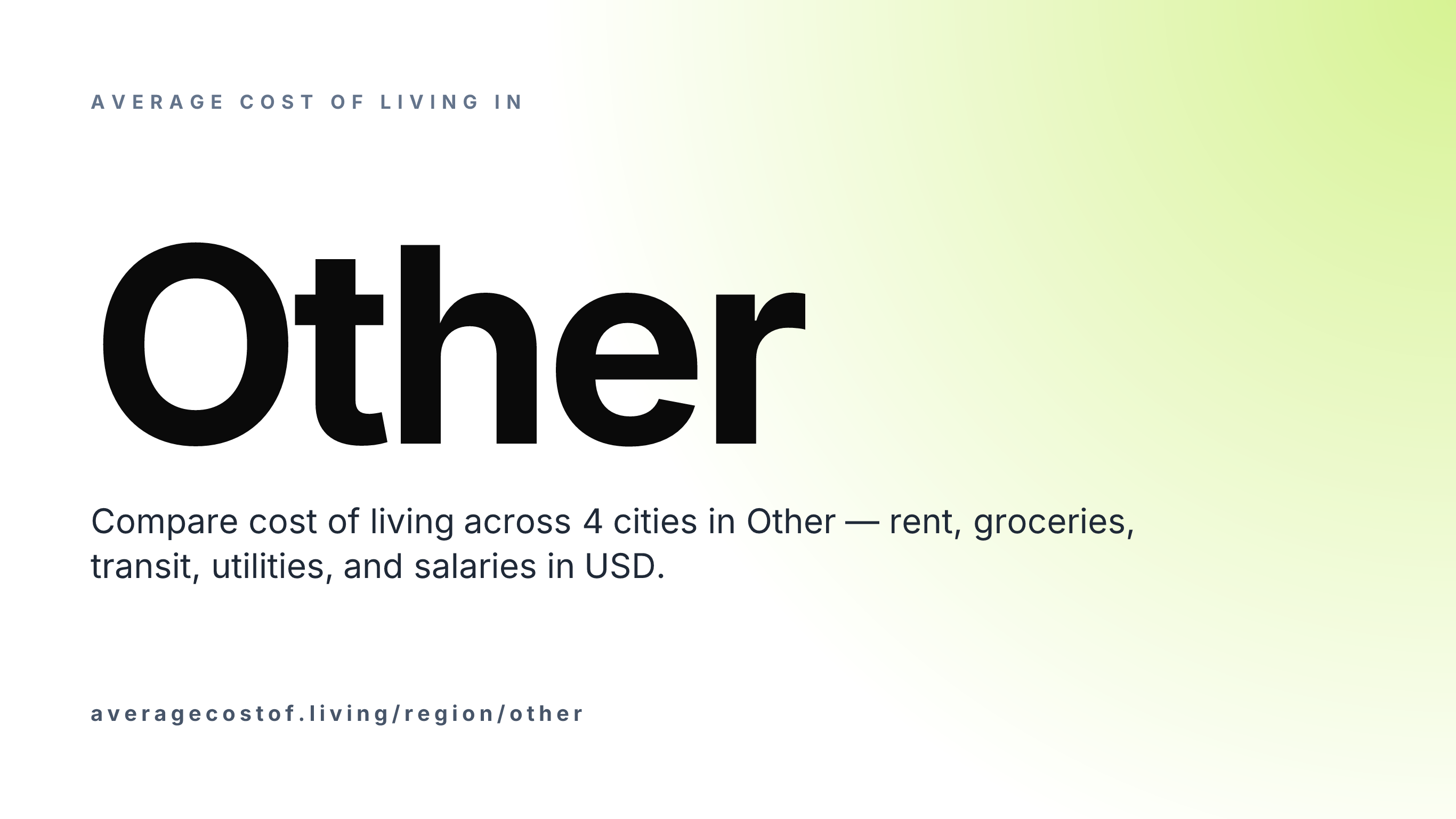 Average cost of living across Other — 28 cities in 27 countries compared on rent, food, and salaries in USD.