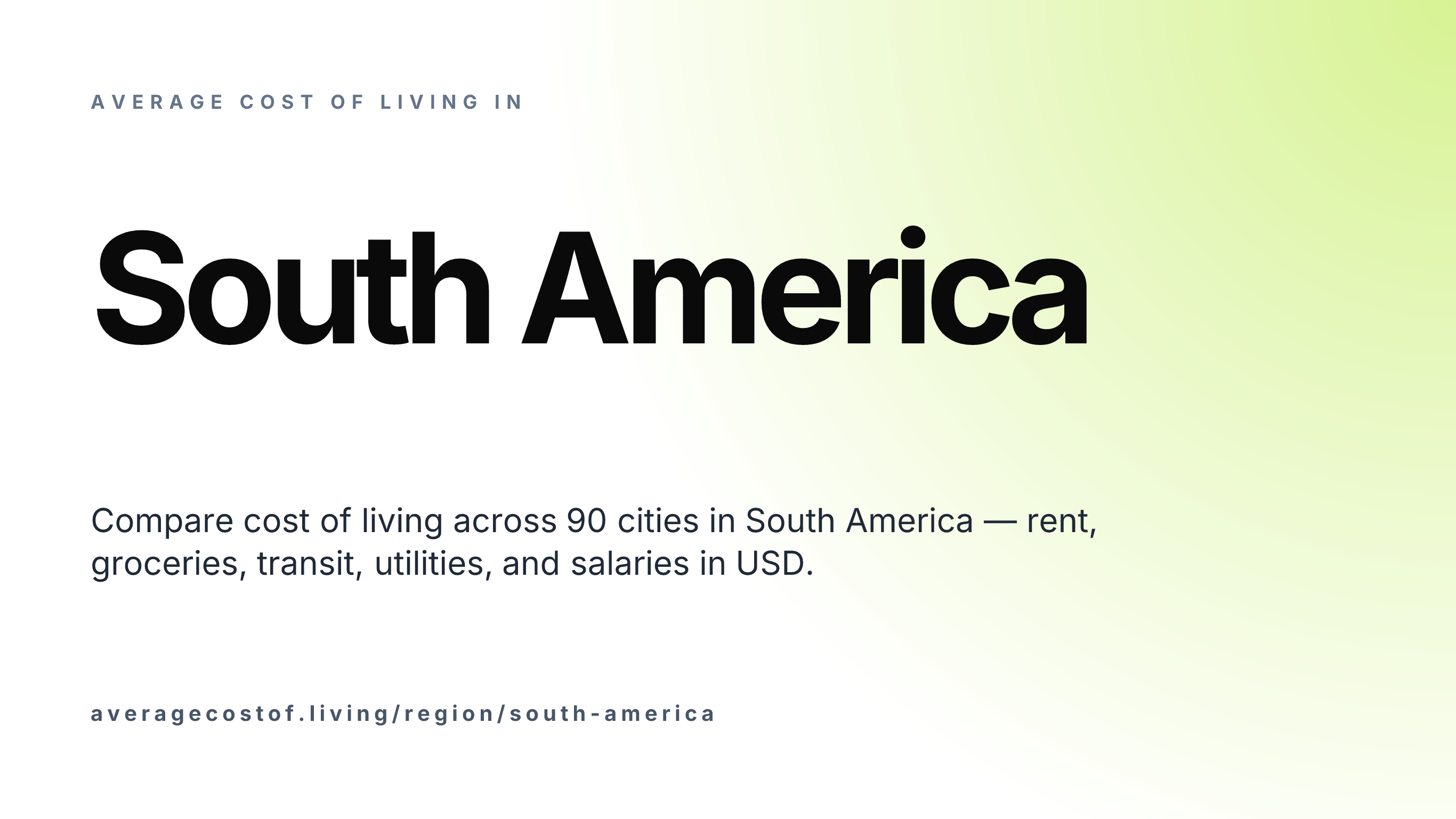 Average cost of living across South America — 105 cities in 11 countries compared on rent, food, and salaries in USD.