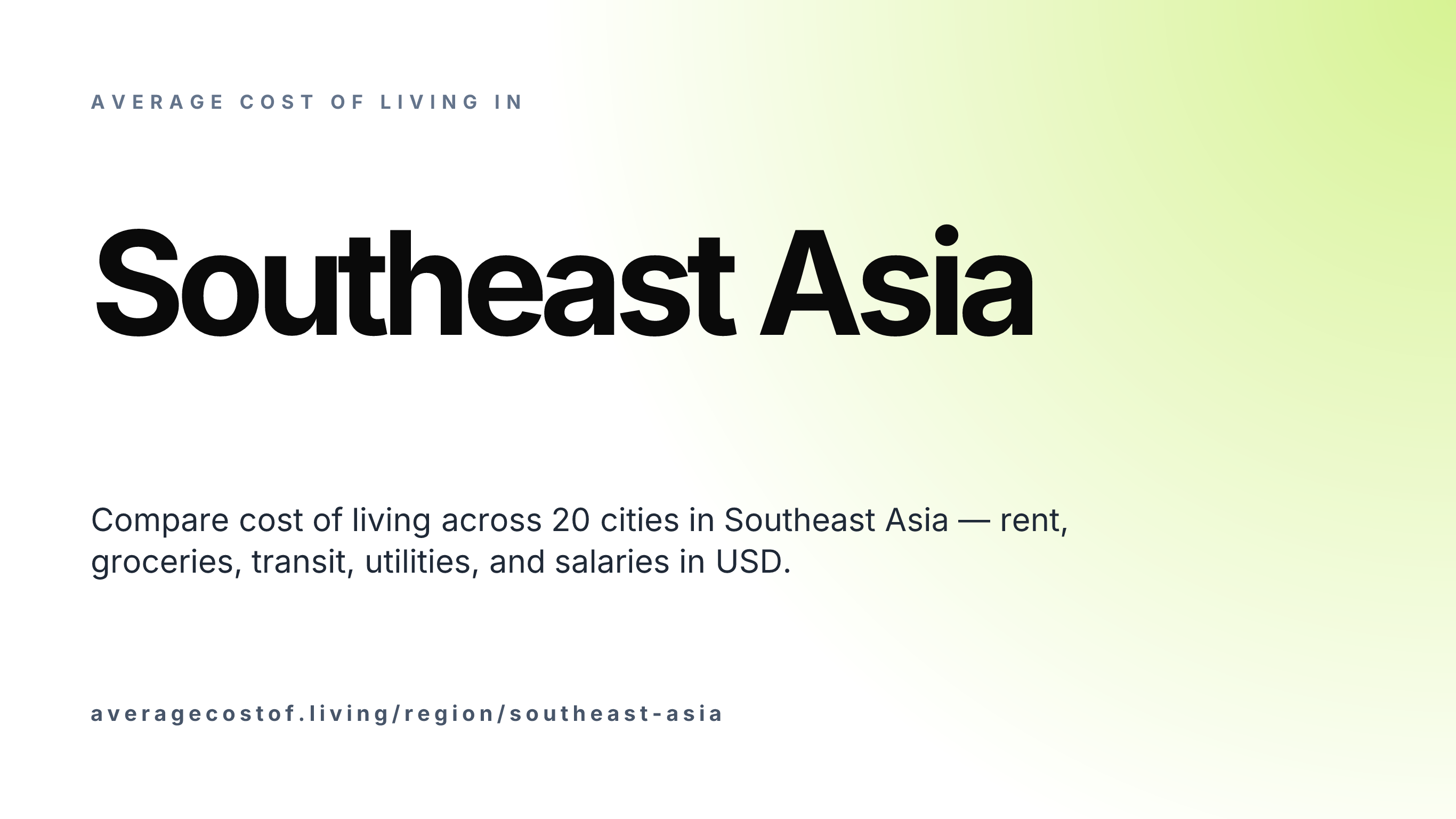 Average cost of living across Southeast Asia — 25 cities in 10 countries compared on rent, food, and salaries in USD.